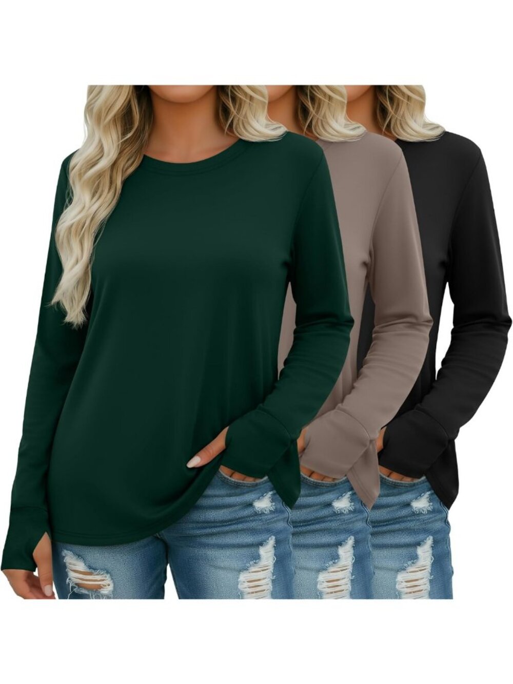 Plus Size Women's Cotton Long Sleeve Shirts - 3 Pack, Soft & Stylish Tops